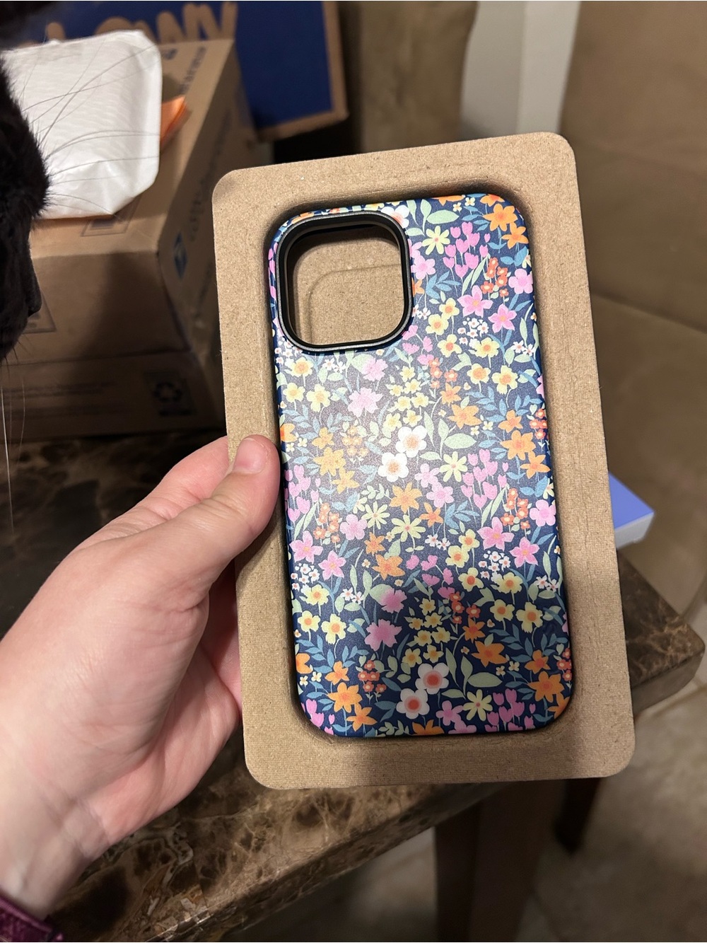 iPhone 14 Plus Casely Floral Pattern Case - Navy Blue with Multicolor